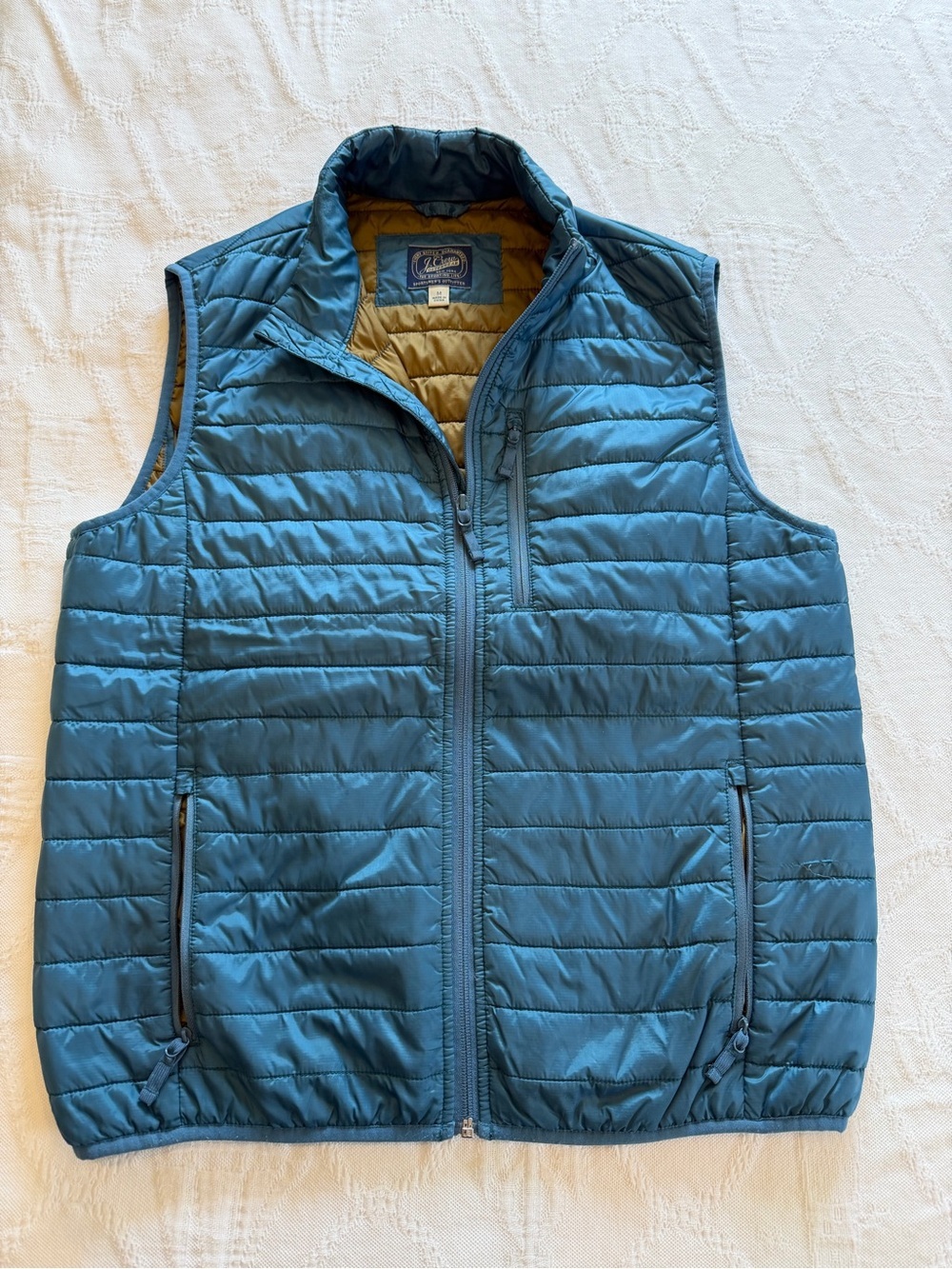 J. Crew Teal Quilted Packable Vest with Tan Lining